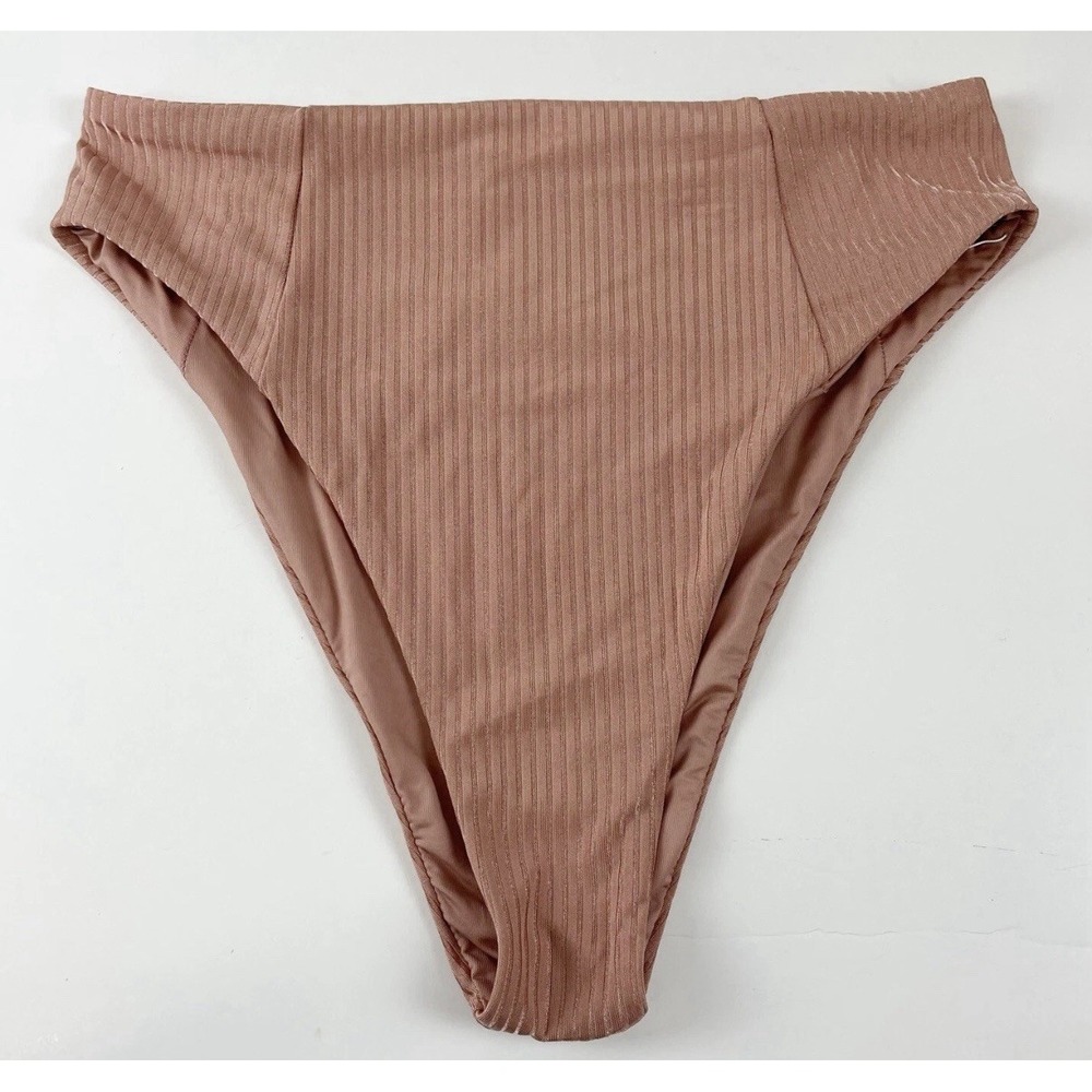 Vitamin A Bikini Bottom Womens Size XS Pink Copper Shiny Striped High Waist Swim